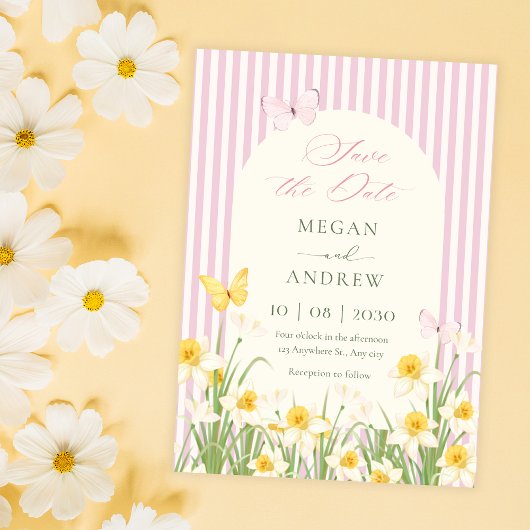 Roze gele bloemige trouw save the date