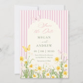 Roze gele bloemige trouw save the date (Voorkant)