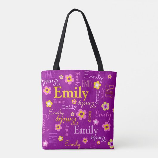 Roze gele bloemnaam Emily canvas tas (Achterkant)