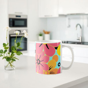 Roze & Gele Bloesems op Sky Blue - Dopamine Style Koffiemok