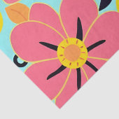 Roze & Gele Bloesems op Sky Blue – Dopamine Style Tissuepapier (Detail)