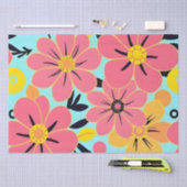 Roze & Gele Bloesems op Sky Blue – Dopamine Style Tissuepapier (Craft)