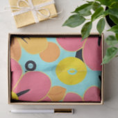 Roze & Gele Bloesems op Sky Blue – Dopamine Style Tissuepapier (Geschenk)