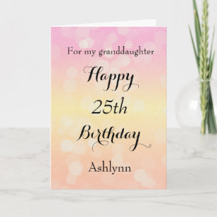 Roze gele Bokeh 25th Birthday Card Kaart