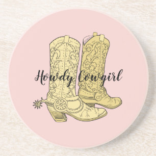 Roze Gele Cowgirl Laarzen Zandsteen Onderzetter