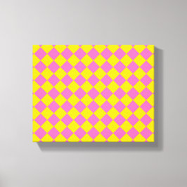 Roze Gele Diamant Harlequin Checker Patroon Canvas Afdruk