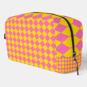 Roze Gele Diamant Harlequin Checker Toilettas Toilettasje
