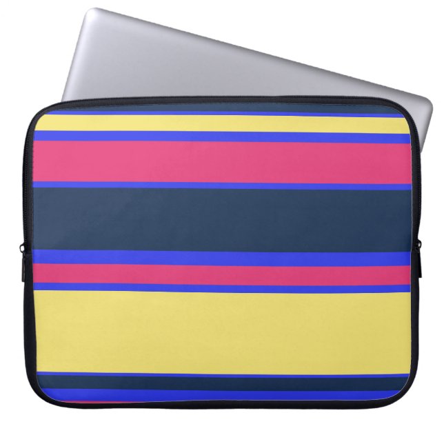 Roze, gele en blauwe strepen laptop sleeve (Voorkant)