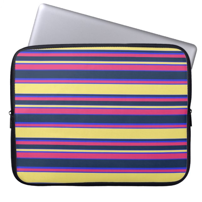Roze, gele en blauwe strepen laptop sleeve (Voorkant)