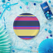 Roze, gele en blauwe strepen papieren bordje (Feest)