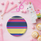 Roze, gele en blauwe strepen papieren bordje (Feest)