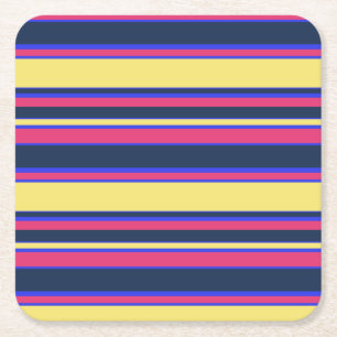 Roze, gele en blauwe strepen vierkante kartonnen onderzetter
