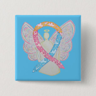 Roze, gele en blauwe wolken, cdH Angel Pin Vierkante Button 5,1 Cm