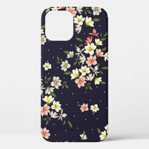 roze gele en bruine bloemen met groene streep iPhone 12 hoesje
