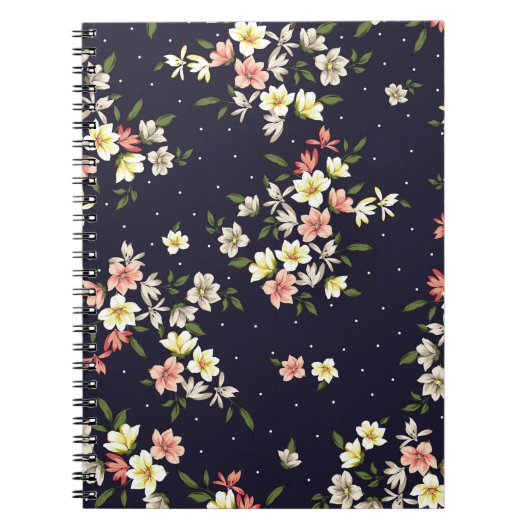 roze gele en bruine bloemen met groene streep notitieboek (Voorkant)