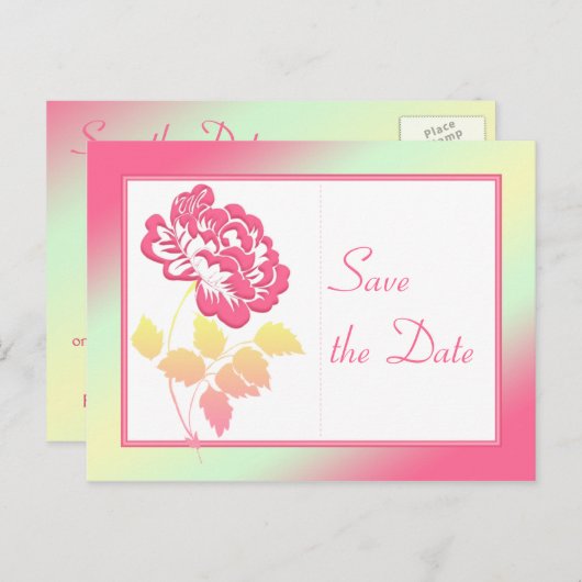 Roze, gele en groene bloemen Bewaar de datum Aankondigingskaart (Voorkant / Achterkant)