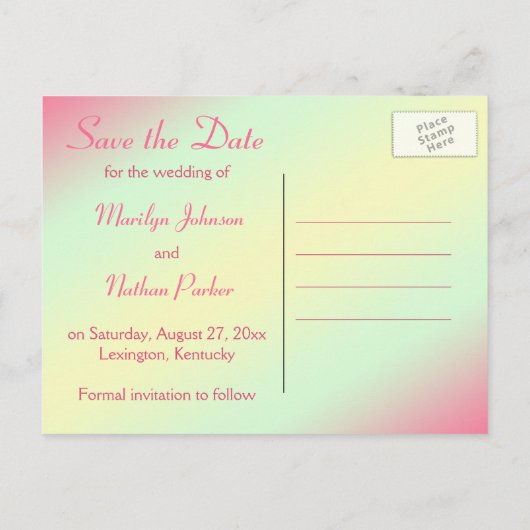 Roze, gele en groene bloemen Bewaar de datum Aankondigingskaart (Achterkant)