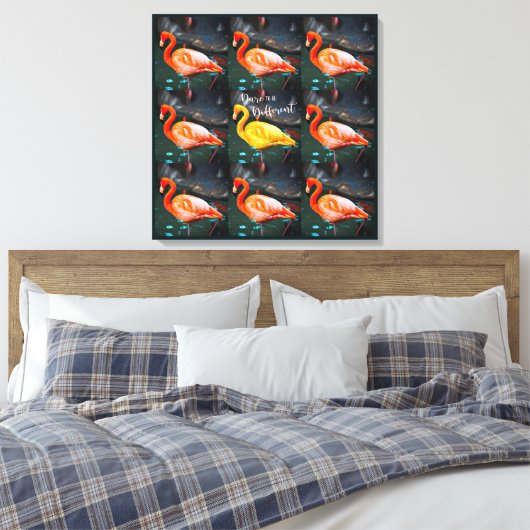 Roze gele Flamingo Bird Photo Pattern Dare Quote Canvas Afdruk (Insitu (Slaapkamer))