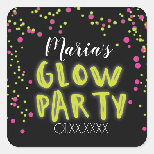 Roze gele gloed vierkante sticker (Voorkant)