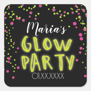 Roze Gele Gloei Feest Vierkante Sticker