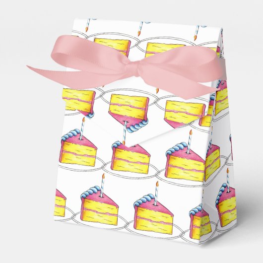 Roze gele laag Happy Birthday Cake Slice Candle Bedankdoosjes (Voorkant Zijde)