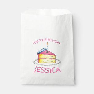 Roze gele laag Happy Birthday Cake Slice Candle Bedankzakje