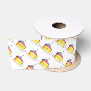 Roze gele laag Happy Birthday Cake Slice Candle Lint