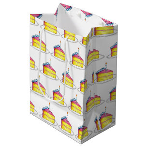 Roze gele laag Happy Birthday Cake Slice Candle Medium Cadeauzakje