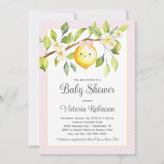 Roze Gele Meisje Citroen Baby Shower Kaart (Voorkant)