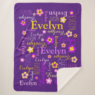 Roze gele meisjes naam Evelyn flower blanket Cute Sherpa Deken