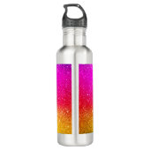 Roze gele monogram regenboog Sparkle Waterfles (Achterkant)