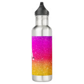 Roze gele monogram regenboog Sparkle Waterfles (Rechts)