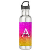 Roze gele monogram regenboog Sparkle Waterfles (Voorkant)