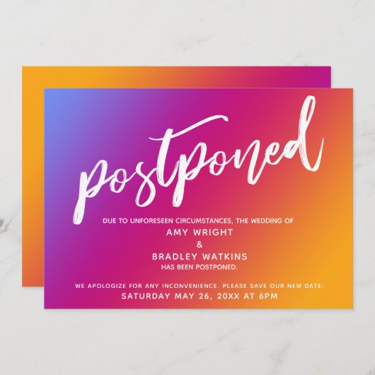 Roze gele ombre gradiënt bruiloft uitgestelde kaar kaart (Voorkant / Achterkant)