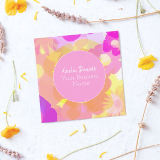Roze gele Oranje Floral Vierkante Visitekaartje