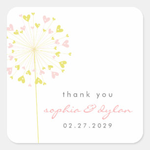 Roze & Gele Paardebloem Bloem Liefde Harten Bruilo Vierkante Sticker