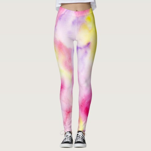 Roze Gele Paarse Tie Dye Peace Leggings (Voorkant)