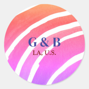 Roze gele regenboog voeg koppel naam plaats stad h ronde sticker