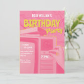 Roze gele retro verjaardag kaart (Staand voorkant)