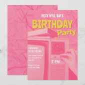 Roze gele retro verjaardag kaart (Voorkant / Achterkant)