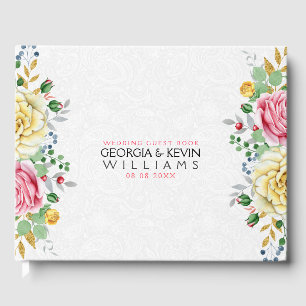 Roze & Gele Rose Bloemen Boeket Gastenboek