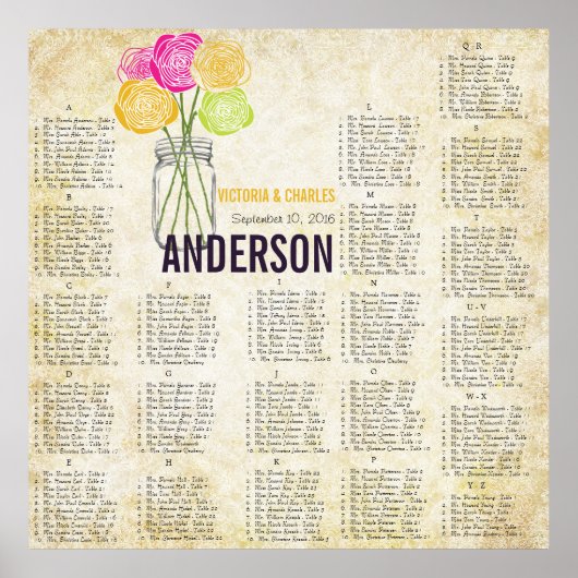 Roze & Gele Rose Mason Jar Zitkaart Poster (Voorkant)