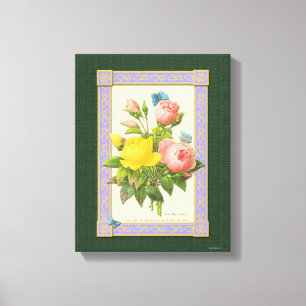 Roze gele roze botanische kunstschilderdoek canvas afdruk