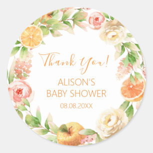 Roze Gele Roze Floral Greenery Girl Baby shower Ronde Sticker