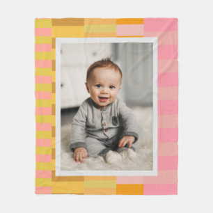 Roze Gele Streep Rand Foto Baby Persoonlijk Fleece Deken