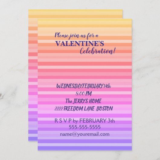 Roze Gele Strepen Valentijn Invitation Kaart (Voorkant / Achterkant)