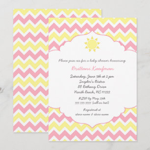 Roze gele Sunshine meisje babyshower Kaart