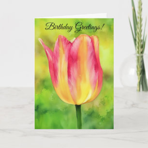 Roze Gele Tulp Bloem Art Verjaardag Kaart
