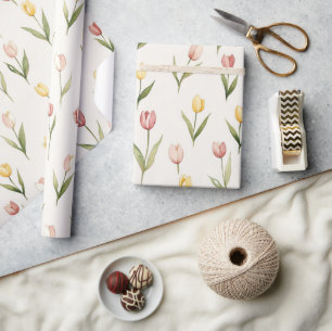 Roze Gele Tulp Bloemen Pasen Cadeaupapier