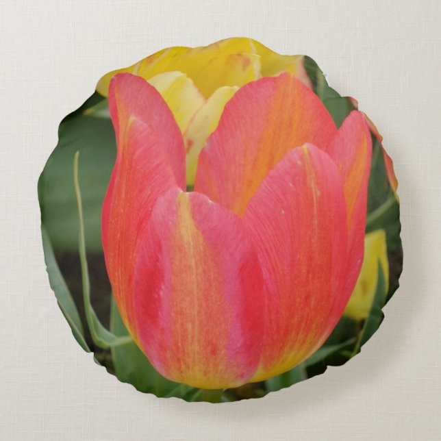 Roze gele tulpen rondreis rond kussen (Achterkant)
